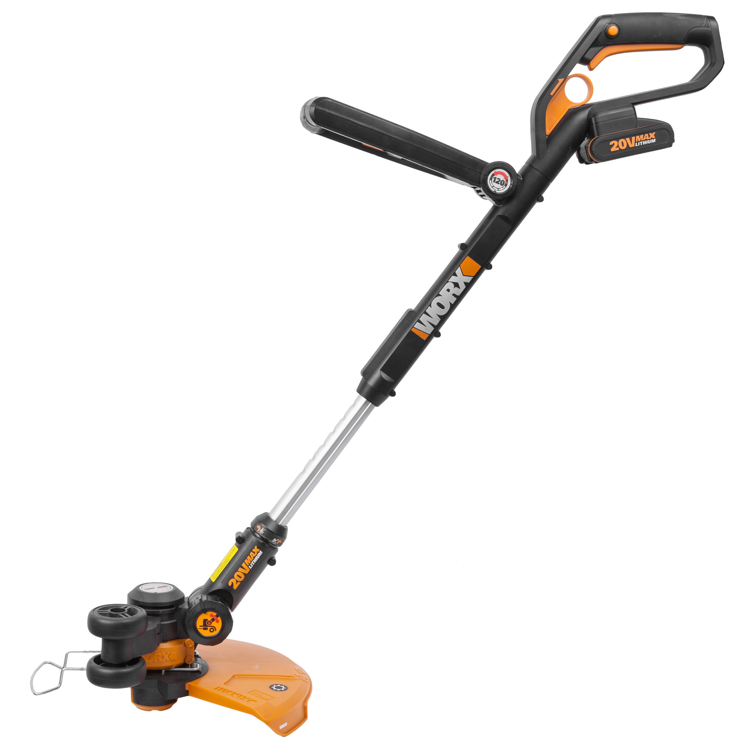 Worx WG169E 20V Akku-Rasentrimmer, Seitenansicht Worx WG169E 20V Akku-Rasentrimmer, Seitenansicht